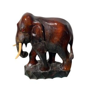 Vintage Large Hand Carved Wooden Elephant